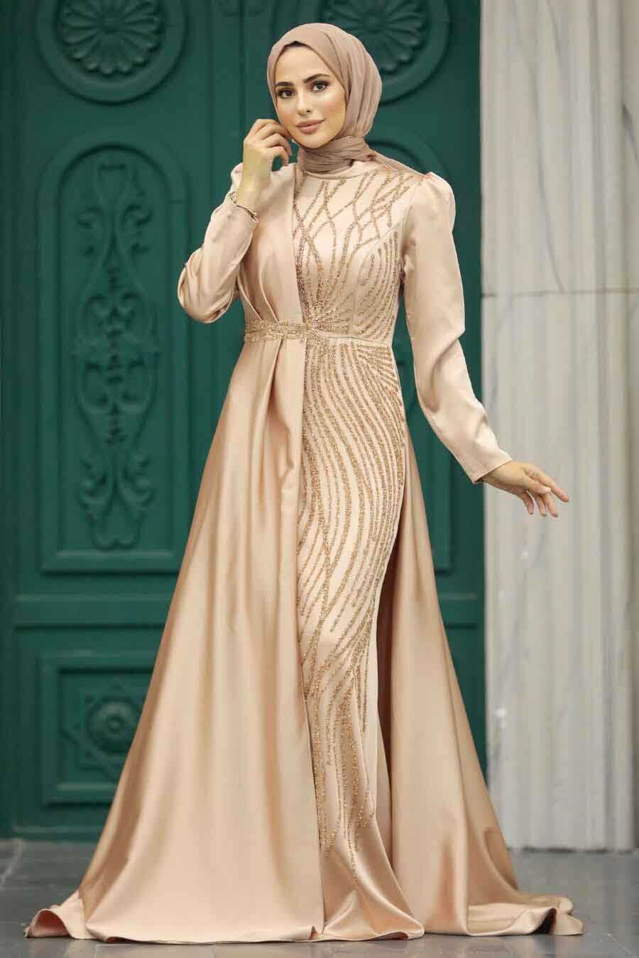 Neva Style - Luxury Gold Hijab Wedding Dress 23221GOLD