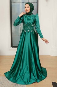  Luxury Green Muslim Long Sleeve Dress 22640Y - 1