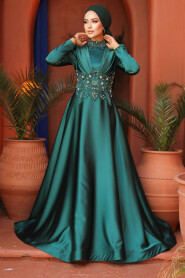 Luxury Green Muslim Long Sleeve Dress 22640Y - 3