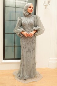  Luxury Grey Hijab Prom Dress 8321GR - 2