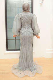  Luxury Grey Hijab Prom Dress 8321GR - 8