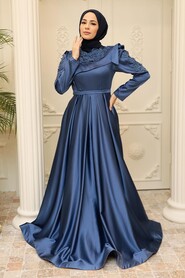  Luxury İndigo Blue Islamic Dress 22351IM - 1