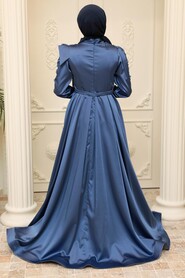 Luxury İndigo Blue Islamic Dress 22351IM - 3
