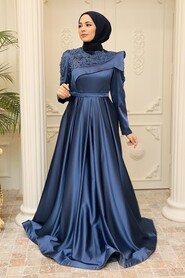  Luxury İndigo Blue Islamic Dress 22351IM - 2