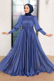  Luxury İndigo Blue Modest Prom Dress 22101IM - 2