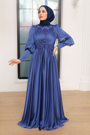  Luxury İndigo Blue Modest Prom Dress 22101IM - 3