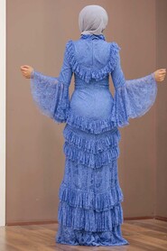  Luxury İndigo Blue Müslim Evening Dress 75801IM - 2