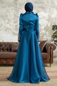  Luxury İndigo Blue Muslim Evening Gown 3774IM - 3