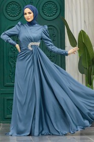  Luxury İndigo Blue Muslim Wedding Dress 2320IM - NEVA STYLE