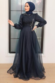  Luxury Navy Blue Hijab Dress 22551L - 2