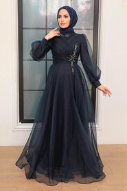  Luxury Navy Blue Hijab Dress 22551L - 1
