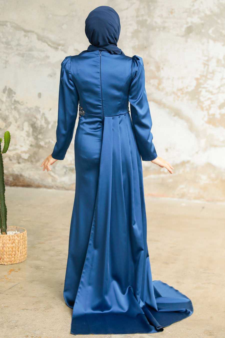  Luxury Navy Blue Hijab Evening Dress 22830L