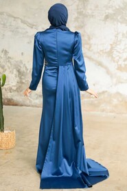  Luxury Navy Blue Hijab Evening Dress 22830L - Thumbnail