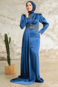 Neva Style - Luxury Navy Blue Hijab Evening Dress 22830L - Thumbnail