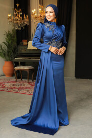  Luxury Navy Blue Hijab Evening Dress 22830L - 1