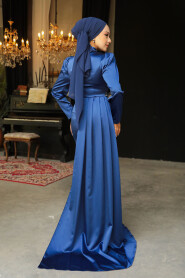  Luxury Navy Blue Hijab Evening Dress 22830L - 2