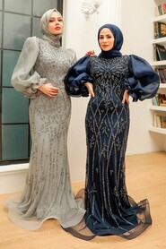  Luxury Navy Blue Hijab Prom Dress 8321L - 4
