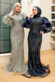  Luxury Navy Blue Hijab Prom Dress 8321L - 6