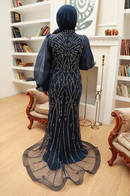  Luxury Navy Blue Hijab Prom Dress 8321L - 7