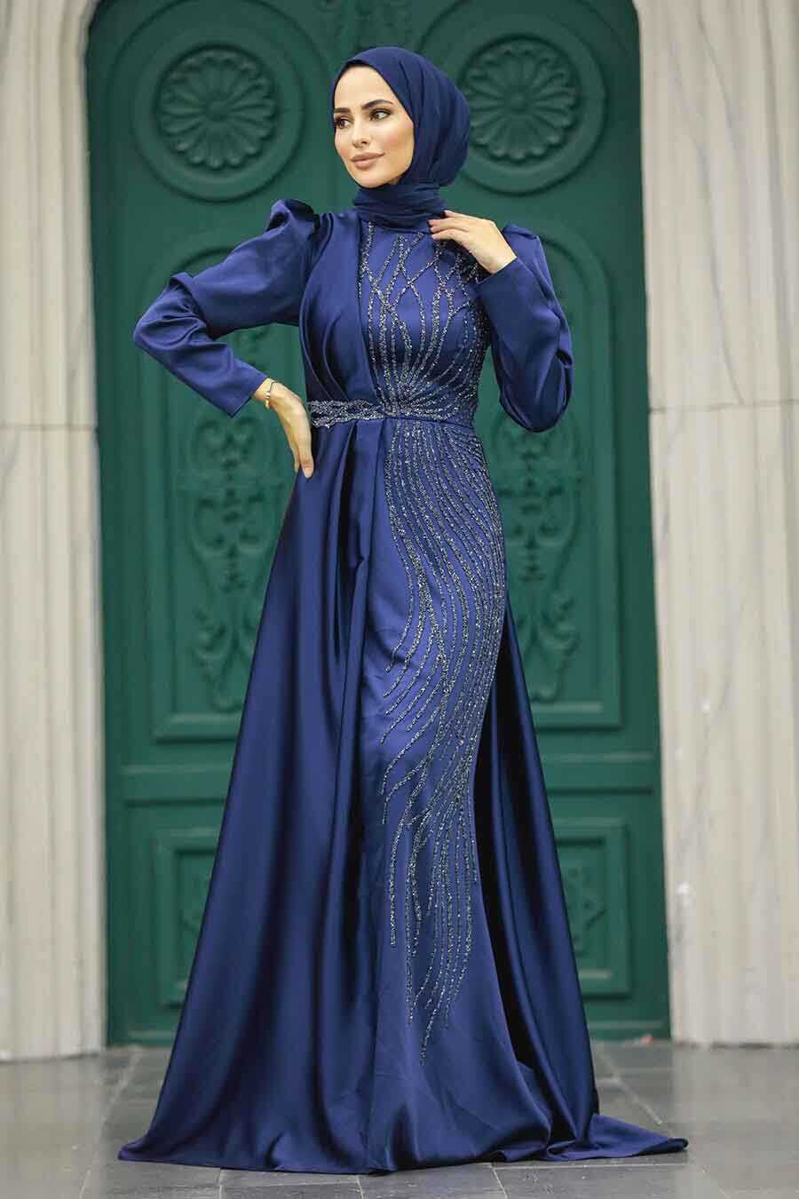 Neva Style - Luxury Navy Blue Hijab Wedding Dress 23221L