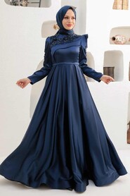  Luxury Navy Blue Islamic Dress 22351L - 2