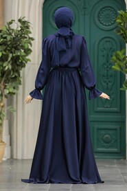  Luxury Navy Blue Modest Islamic Clothing Wedding Dress 39192L - 3