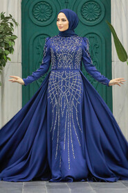  Luxury Navy Blue Muslim Bridal Dress 42081L - 2