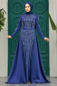  Luxury Navy Blue Muslim Bridal Dress 42081L - 3