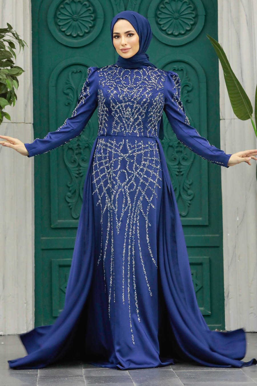 Luxury Navy Blue Muslim Bridal Dress 42081L - Neva-style.com