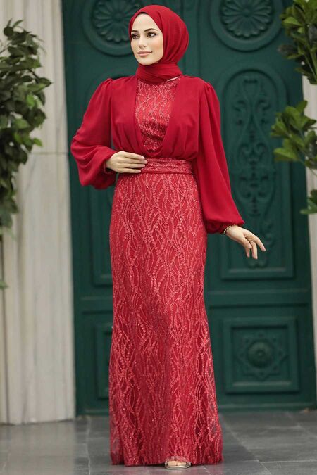  Luxury Red Islamic Clothing Evening Gown 22213K - NEVA STYLE