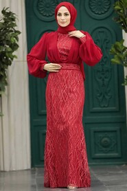 Neva Style - Luxury Red Islamic Clothing Evening Gown 22213K - Thumbnail