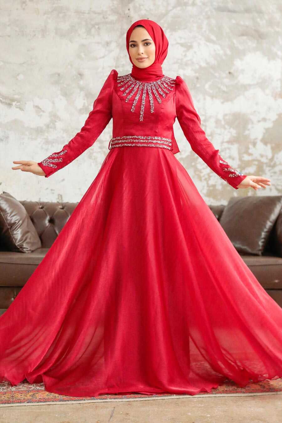 Neva Style - Luxury Red Muslim Evening Gown 3774K