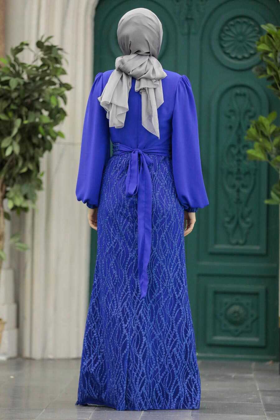 Neva Style - Luxury Sax Blue Islamic Clothing Evening Gown 22213SX