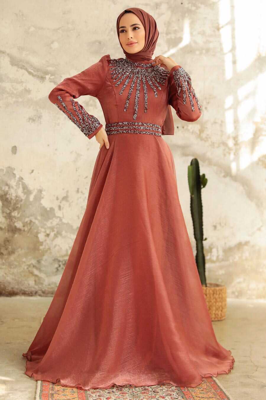 Neva Style - Luxury Terra Cotta Muslim Evening Gown 3774KRMT