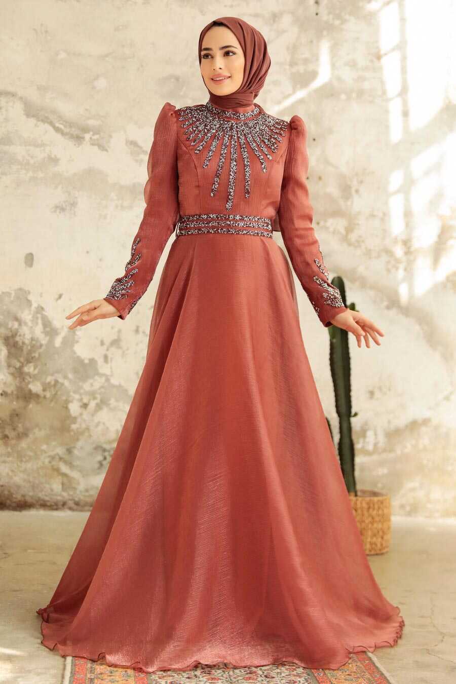 Neva Style - Luxury Terra Cotta Muslim Evening Gown 3774KRMT