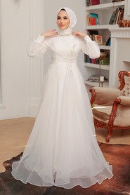  Luxury White Hijab Dress 22551B - 3