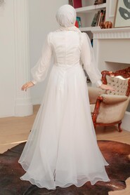  Luxury White Hijab Dress 22551B - 4