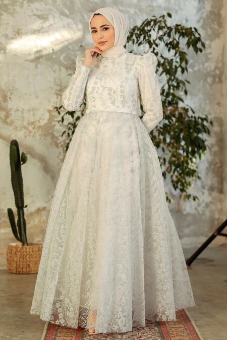  Luxury White Muslim Wedding Dress 22780B - NEVA STYLE