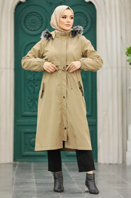Neva Style - Mink Hijab Parka Coat 60651V - Thumbnail