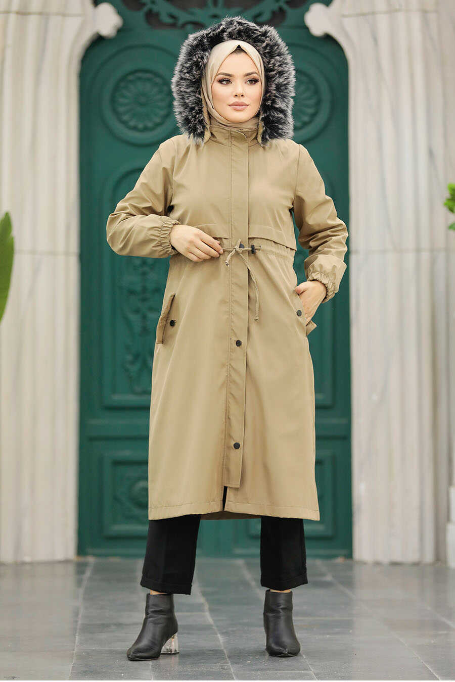 Neva Style - Mink Hijab Parka Coat 60651V