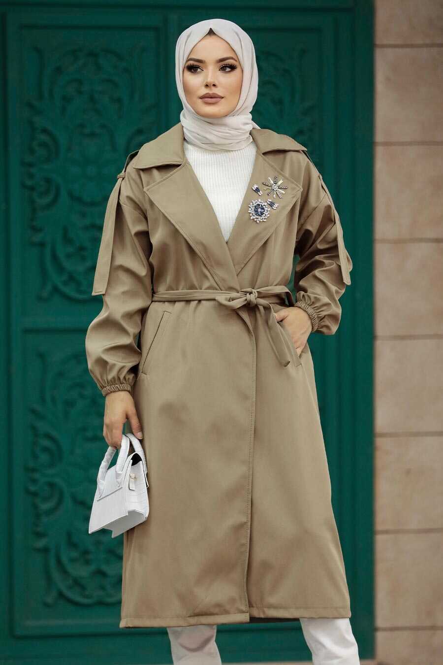 Neva Style - Mink Hijab Trench Coat 639V