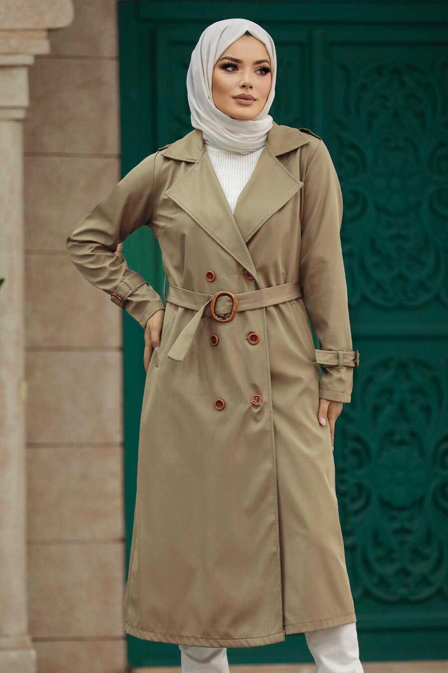 Neva Style - Mink Hijab Turkish Trench Coat 5942V