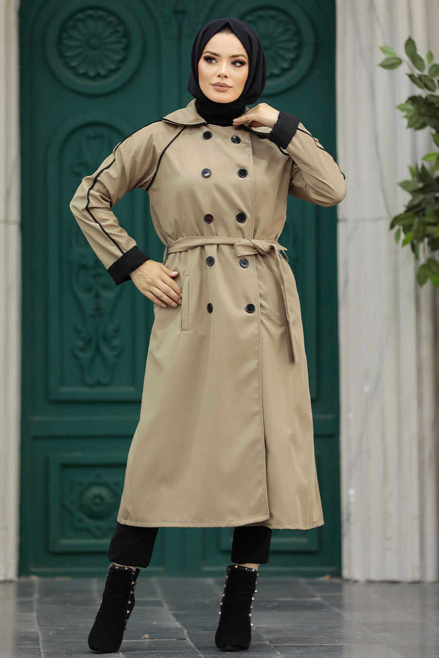 Neva Style - Mink Muslim Trench Coat 5371V