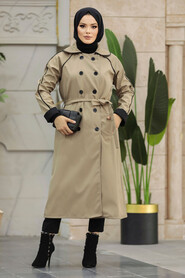 Neva Style - Mink Muslim Trench Coat 5371V - Thumbnail