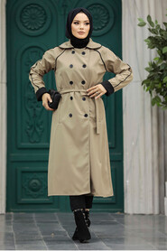 Neva Style - Mink Muslim Trench Coat 5371V - Thumbnail