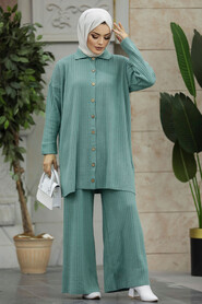 Neva Style - Mint Hijab Knitwear Dual Dress 33860MINT - Thumbnail