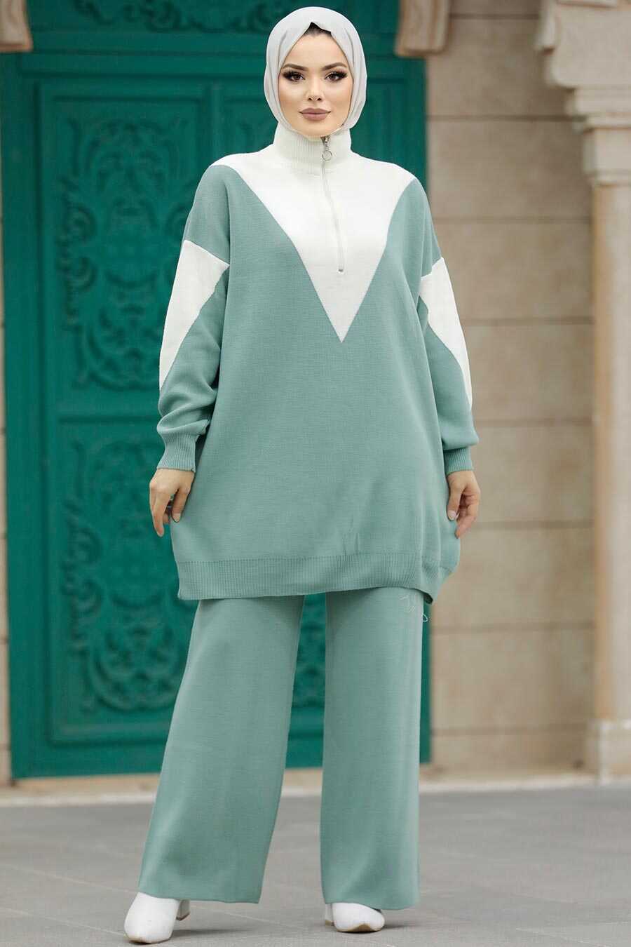 Neva Style - Mint Hijab Knitwear Dual Suit 3433MINT