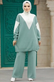 Neva Style - Mint Hijab Knitwear Dual Suit 3433MINT - Thumbnail