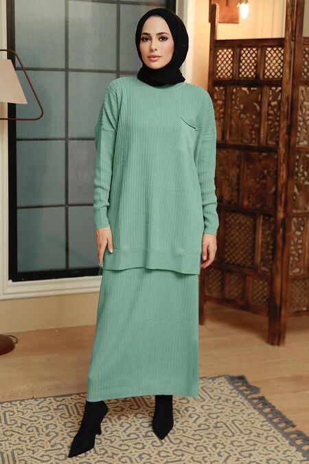  Mint Hijab Knitwear Suit Dress 34021MINT - NEVA STYLE