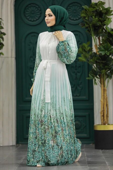  Mint Long Dress for Muslim Ladies 38402MINT - NEVA STYLE